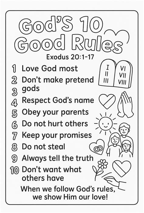 God’s 10 Good Rules – Free Ten Commandments Coloring Sheet for Kids in ...
