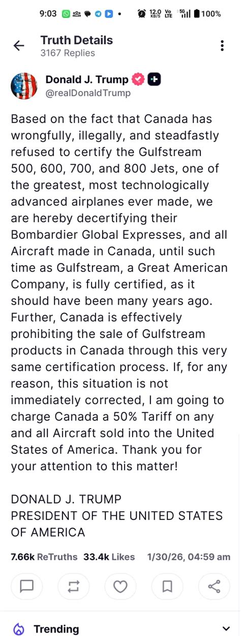 Trump Threatens Canada 50% Aircraft Tariff | Trade War Escalates