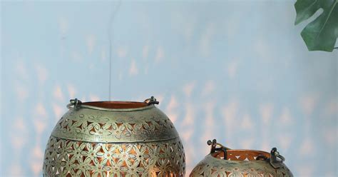 Decorative Jali Set of 2 Multicolour Metal Hanging Tea Light Holder | D ...