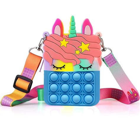 adbeni Unicorn Shape Mini Pop It Hand Purse Bag Fidget Toys For Kids ...