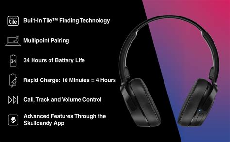 Skullcandy Riff 2 On-Ear Wireless Headphones, 34 Hr Battery, Microphone ...