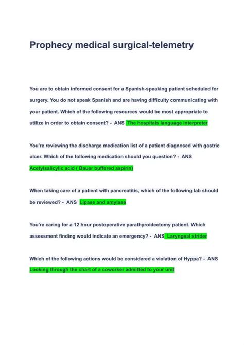 Prophecy medical surgical-telemetry exam test ( A+ GRADED 100% VERIFIED ) LATEST 2023 - Prophecy ...