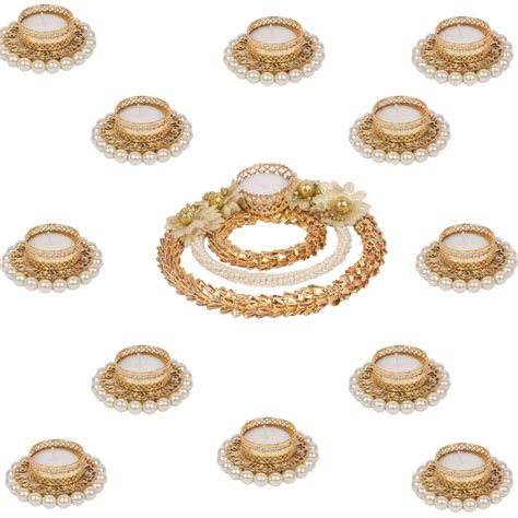 Buy ACCESSHER Metal Diwali Decor Tealight Candle Holder Set -Pack of 12 ...