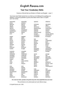 Common Words that are Similar in Polish and English Worksheet for 5th ...