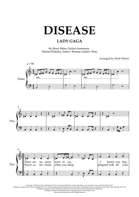 Disease (arr. Mark Waters) by Lady Gaga Sheet Music for Easy Piano at Sheet Music Direct