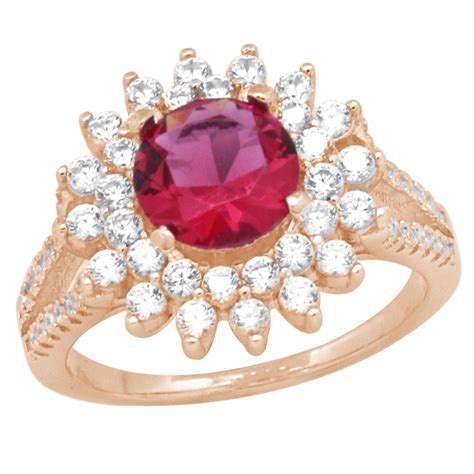 Buy Pink Gold Plated Pure 925 Sterling Silver Simulated Ruby and ...
