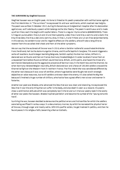 The Survivors by Siegfried Sassoon - THE SURVIVORS by Siegfried Sassoon ...