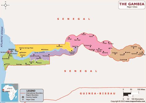 The Gambia Major Cities Map | List of Major Cities in Different States ...