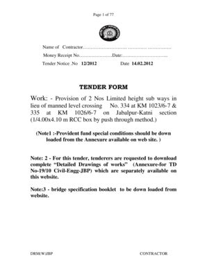 TENDER FORM Work - West Central Railway - Indian Railway - Fill and ...