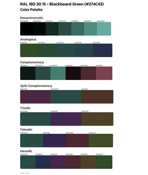 RAL 180 30 15 - Blackboard Green color palettes - colorxs.com