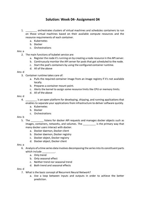 Solution Week 04- Assignment 04 - a. Kubernetes b. Docker c ...