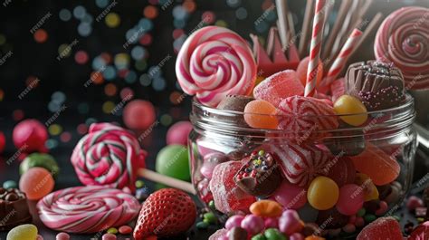 Premium Photo | Pink lollipop candies in jar with various milk ...