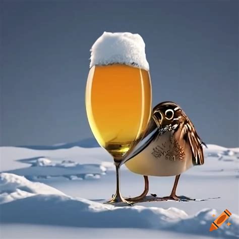 Stella artois and guinness beers in a snowy 3d rendering with woodcock on Craiyon