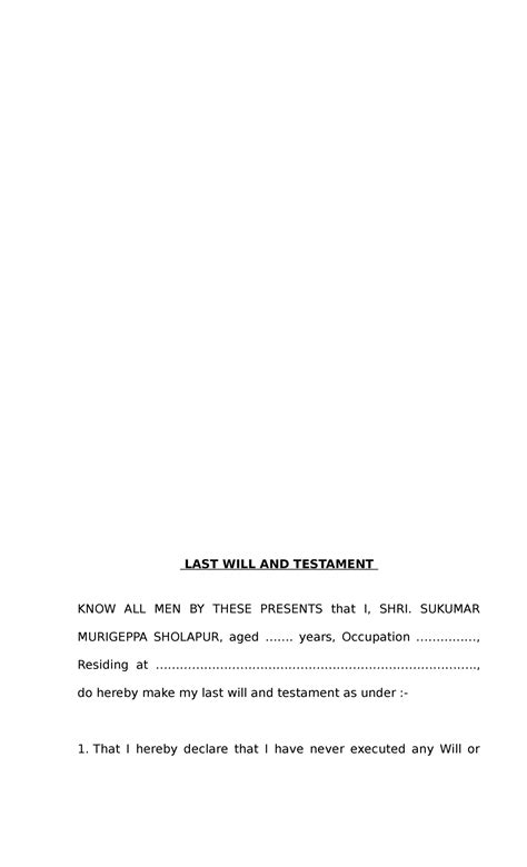 Draft Will - Will - LAST WILL AND TESTAMENT KNOW ALL MEN BY THESE ...