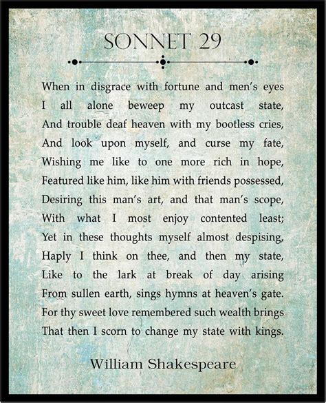 Amazon.com: Poster Master William Shakespeare Poster - Sonnet 29 Print ...