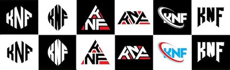 Knf letter logo design in six style knf polygon circle triangle hexagon ...