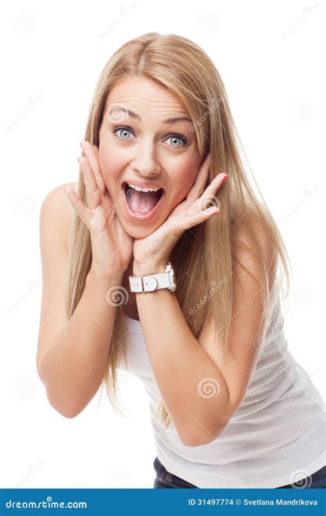 Beautiful Girl with Expression of Surprise Stock Photo - Image of jeans ...