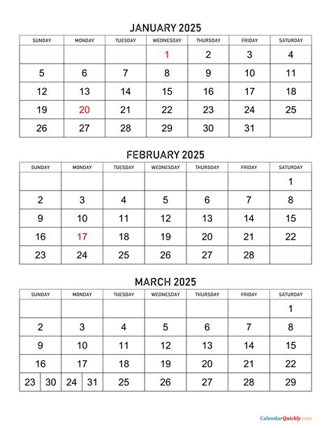 Three Months 2025 Calendar | Calendar Quickly