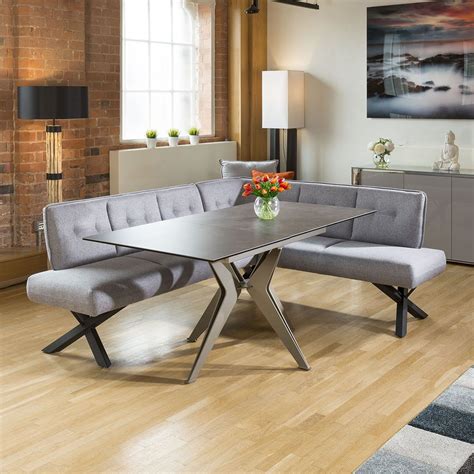 Extending Dining Table Charcaol Grey Ceramic +6 Seat Grey Corner Bench ...