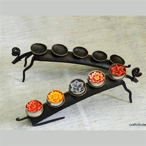 Craftribute Wrought Iron Tea Light Candle Holder | Handcrafted | 34 cm ...