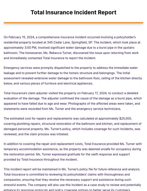 Image result for Insurance Damage Report Example