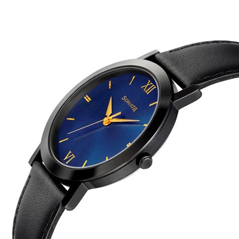 Buy Online Sonata Quartz Analog Blue Dial Leather Strap Watch for Men ...