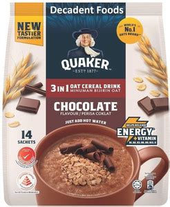 Decadent Foods Quaker Oat Cereal Drink Chocolate Flavor || 15 Sachets x ...