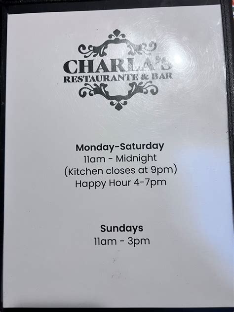 Charlas Restaurante & Bar – Midland – Menu – Midland Menus