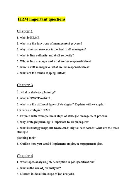 HRM probable question (all chapters) - HRM important questions Chapter ...
