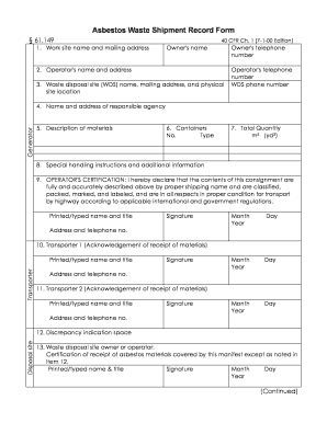Washington State University Asbestos Waste Shipment Record Form - Fill ...