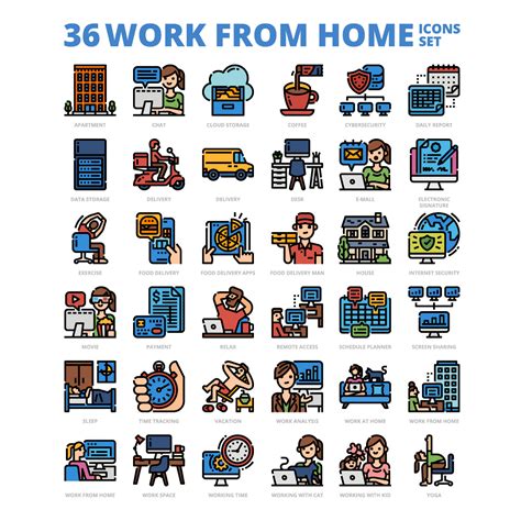 36 Work From Home Icons Set x 4 Styles - MasterBundles