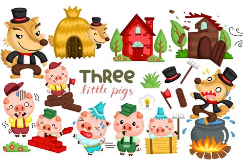 Three Little Pigs Storytime Clipart Graphic by Inkley Studio · Creative ...