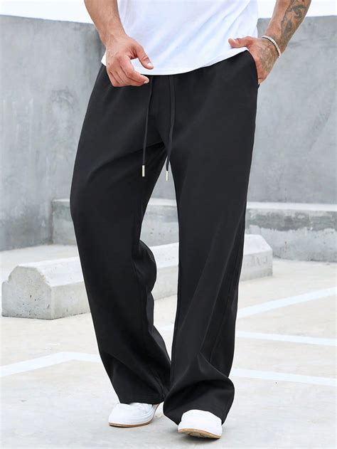 Men Solid Drawstring Waist Straight Leg Trousers | Mens outfits, Casual ...