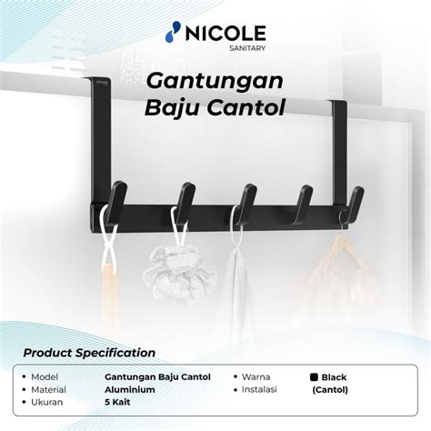 Jual Nicole Gantungan Baju Cantol Tanpa Bor 5 6 Kait Kapstok Minimalis Tebal Aluminium Anti ...