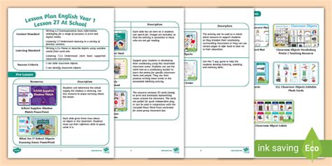 Lesson Plan English Year 1 Lesson 27 At School - Twinkl