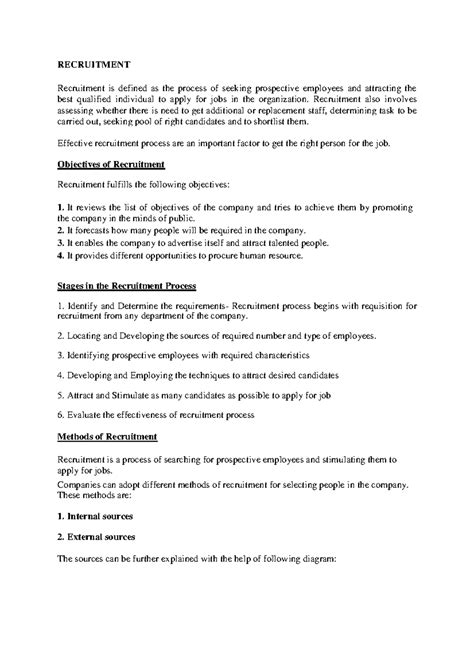 R & S, Job Changes - Lecture notes 3 - RECRUITMENT Recruitment is ...