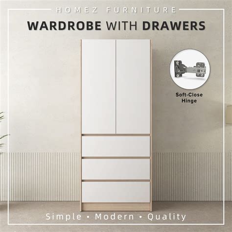 Homez 6FT Wardrobe 2 Door 3 Drawer with Hanging Rod - WD-6417 (192cm), Furniture & Home Living ...