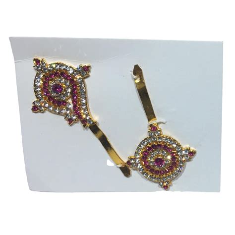 Gold plated Shankhu Chakram Multicolour Stone Work set for Vishnu's ha ...