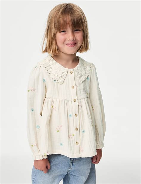 Buy Pure Cotton Embroidered Top (2-8 Yrs) at Marks & Spencer