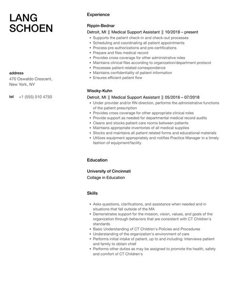Medical Support Assistant Resume Samples | Velvet Jobs