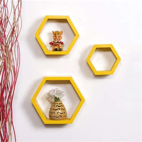 Wall Shelf Rack Hexagon Shape Storage Wall Shelves Set of 3 - White by ...