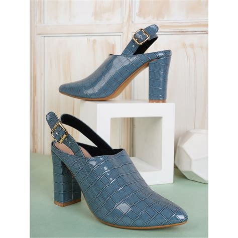 Buy ELLE Blue Women Buckle Mules Online
