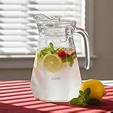 VILON Italian Premium 1300ml Glass Water Jug with Plastic Lid & Handle ...