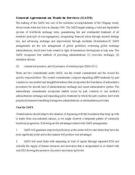 General Agreement on Trade in Services (GATS) - The GATS targets making ...