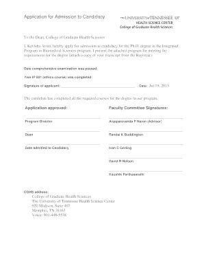 Fillable Online To the Dean, College of Graduate Health Sciences I ...