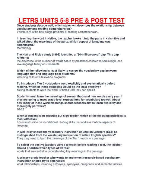 LETRS UNIT 2 FINAL ASSESSMENT AND UNIT 2 SESSION 1-8 EXAM QUESTIONS AND ...