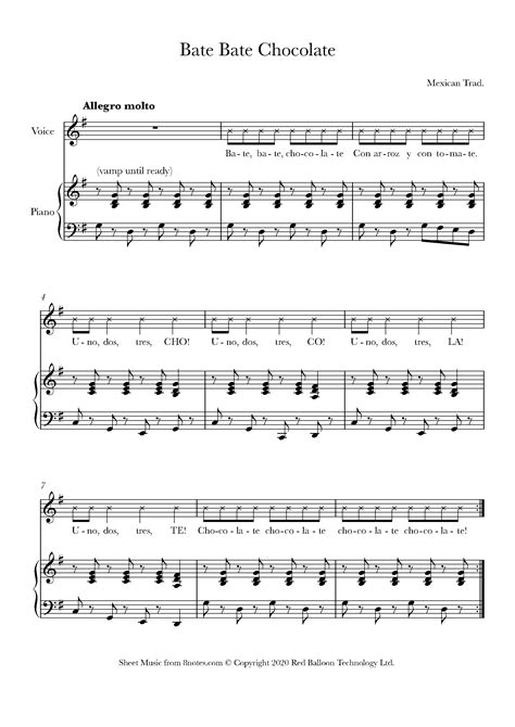 Bate Bate Chocolate (Mexican Trad.) Sheet music for Voice - 8notes.com
