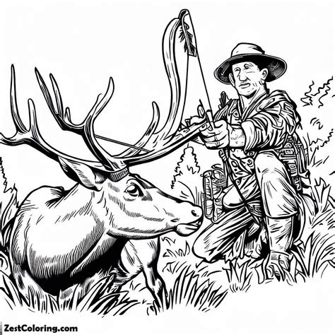 Hunter Aim His Arrow To An Elk Coloring Pages : Coloring for Kids ...