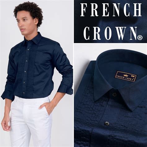 Tangaroa Blue Formal Plain-Solid Premium Cotton Tuxedo Shirt For Men