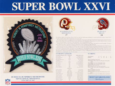 Commemorative Super Bowl XXVI Score Card With Patch: Redskins vs. Bills ...